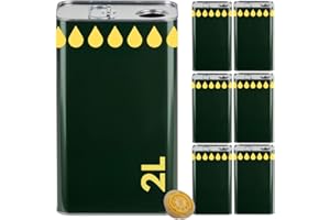 acquaverde | 6 Lattine per Olio di Oliva, Lattina Verde con Litografia Gocce Oro, in Metallo, Contenitore Alimentare, Latta da 2 Litri con Tappo Ermetico e Maniglia