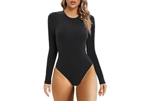 SHAPERX Body podkreślające sylwetkę dla kobiet z długim rękawem / krótkim rękawem trykot z wysokim stretchem stringi okrągły dekolt, Czarny, M