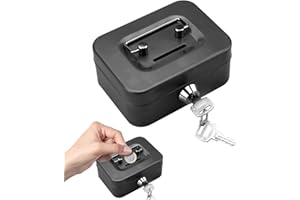 HENGBIRD Boîte à monnaie élégante en acier, petite boîte à monnaie, petit coffre-fort, boîte à monnaie verrouillable avec clé, boîte à monnaie verrouillable avec fente, boîte à pourboires (Noir)