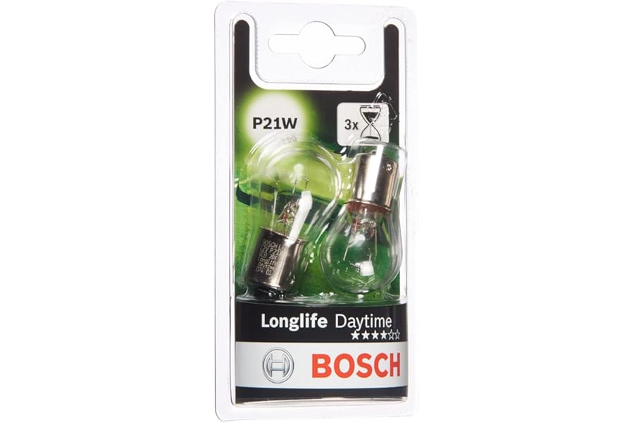 Bosch P21W (382) Longlife Daytime Halogen Headlight Bulbs, 12 V 21 W, Long-lasting - Socket Type BA15s - Pack of 2 Replacement Car Light Bulbs