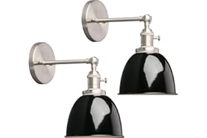 Phansthy Lot de 2 appliques murales industrielles avec interrupteur marche-arrêt, lampe rétro en métal avec abat-jour en dôme, luminaires muraux intérieurs E27 pour cuisine et chambre (noir)
