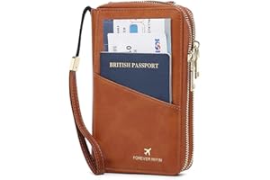 GOIACII Wristlet Handbags Phone Purse Passport Wallet Travel Crossbody Bags for Women Double Zip Vegan Leather, A04 Brown