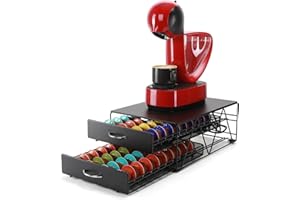 SYSYLY Porte Capsule pour 80 Dolce Gusto Capsules, Support de Machine à Café avec 2 Tiroirs de Rangement Dosettes, Distributeur/Organisateur Capsules en Métal