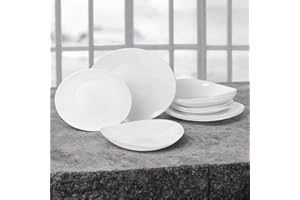 URBNLIVING 12/24 Pc Dinner Set Bowl Side Dinner Plate 12 or 24 Piece Smooth Plain or Wavy Service Set Dessert Cereal Bowl Plates (Venice Boat - 12 Pcs)