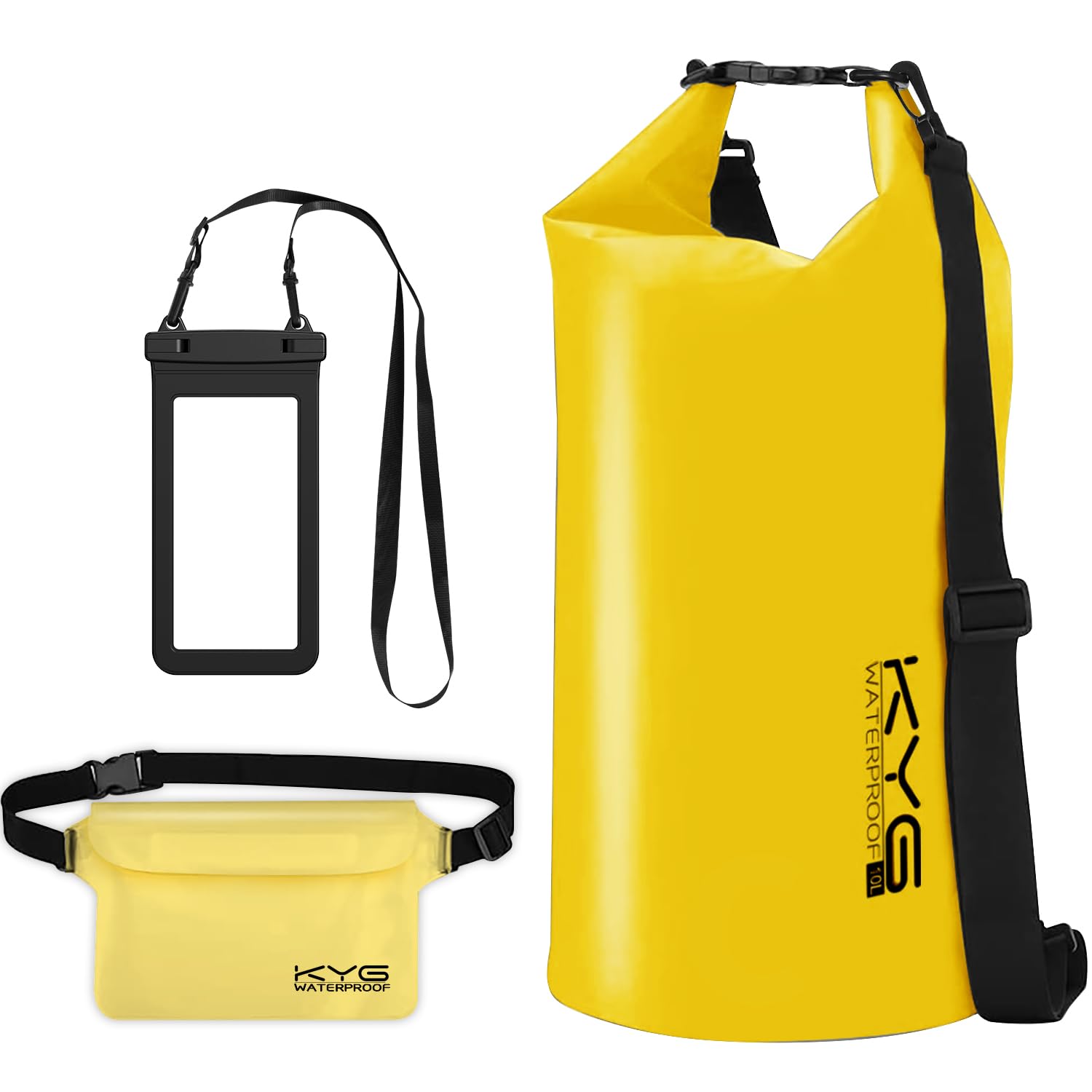 KYG Borsa Impermeabile a Tracolla Regolabile Dry Bag 5L/10L/20L Kit 3 in 1 Marsupio impermeabile, custodia per cellulare Waterproof Zaino Per Nuoto Trekking Surf Rafting Campeggio