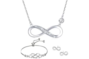 BCENOILUA Schmucksets für Damen 925 Sterling Silber Zirkonia Halskette Armkette Ohrstecker mit Anhänger Unendlichkeit Infinity Symbol Verstellbar Armband Halsketten Schmuck-Set für Geburtstag Roségold