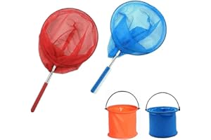 CHUANGOU 2 Pcs Einziehbares Fischernetz Schmetterlingsnetz, mit klappbarem Angeleimer, zum Fangen von Insekten, Angelspielen usw.