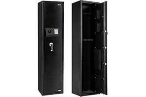 HOMFME 5 Gun Cabinet, Security Lockable Shotgun Rifle Safe Box with Digital Keypad, Emergency Keys, Alarm System, Electronic Pistols Shotgun Safe Cabinets for Home Office (without Fingerprint Opening)