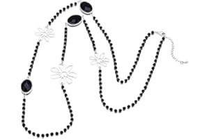 OURAN Long Strand Necklace for Womens,Statement Beads Necklace Silver Chain Necklace Boho Crystal Pendant Necklace for Friends Gift