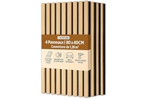ACOUPANEL | Panneau Acoustique en Tasseaux Bois | Lot de 4 Panneaux Muraux 1,28 m² | Isolation Phonique | Placage Chêne 3 Faces | Installation Facile Mur ou Plafond (Chêne naturel)