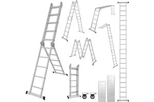 Hebitod Mehrzweckleiter 7 in1 Aluminium Multifunktionsleiter, 4x5 Stufen, 5.82M|Multifunktionsleiter mit 2 Gerüstplatten und 2 Rollen, Klappleiter Arbeitsleiter Haushaltsleiter Steigleiter|bis 150 kg