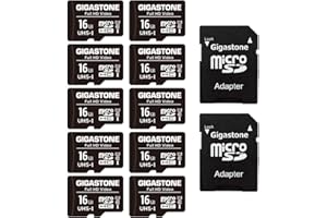 Gigastone Carte Mémoire 16 Go Lot de 10 Cartes, Haute Vitesse de Lecture allant jusqu'à 85 Mo/s. idéal pour Switch Full HD Vidéo Caméra Drone, U1 C10 Carte Micro SDHC avec 4 étuis et 2 adaptateurs SD