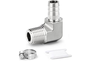 ERGAOBOY 1 pieza de acero inoxidable 304acoplamiento en codo de 90 grados con espiga para manguera1/4" BSP macho x 6 mm con espigaconector en forma de L para combustible/aire/líquido/gas
