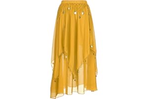 iiniim Gonna Danza del ventre con Nappa Paillettes Lucido Donna Gonna Lunga Chiffon Irregolare per Adulti Prestazioni Abbigliamento Vita Alta Festa Prestazione