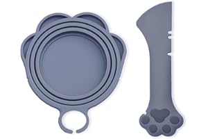 Meow&Woof Deckel und Löffel für Katzenfutter, BPA-freie Silikonhülle für Tiernassfutter, wiederverwendbare Topper für 75g 80g 200g 400g Dosen Kühlschrank Frischwaschmaschine (grau)