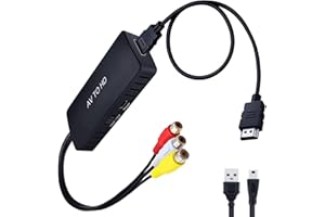 Beigemo RCA auf HDMI Adapter mit USB-C Kabel - Unterstützt 1080P 60Hz, Cinch auf HDMI Adapter für Wii/PS2/PS3/PC/Xbox/SNES/N64/STB/VHS/VCR/DVD/Kamera