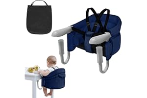 YUENFONG Seggiolino da tavolo per bambini, pieghevole, con morsetti antiscivolo e tasca, pieghevole, per tavolo da pranzo, campeggio, viaggi (blu)