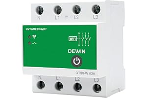 DEWIN Wifi trefasbrytare, 4P AC220V 63A Wifi-timer timer omkopplare tidsbrytare 220 V timer kompatibel TUYA app (GTS8-W)
