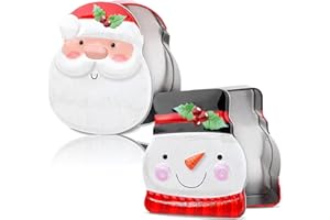 HILEYU 2 Piezas Caja de Lata de Navidad Caja de Dulces de Almacenamiento de Lata de Navidad Caja de lata para tarjetas de Navidad, caja de metal con tapa, varios recipientes para decoración de fiestas