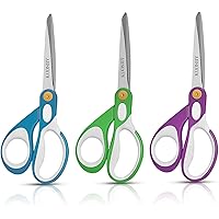 KUONIIY Schere, Ultra Scharfe Scheren mit weichem Griff, Multifunktionale Scheren Set, 3 Pack, 20,3 cm (Blau, Grün, Lila…