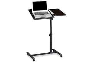 Relaxdays Table Ordinateur Portable Hauteur réglable XL 95 x 60 x 40 cm Bois Support avec 4 roulettes tablettes Noir