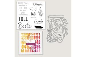 ‎ARUIEYS 2024 Neue Deutsch Stempel Set Und Metall Schneiden Sterben,Silikon Klar Stempel Für DIY Geburtstage Scrapbooking Kunst Handwerk Supplies Stamping (T7049-stempel und Stanzformen Set)