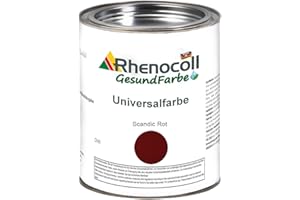 Rhenocoll Universalfarbe für Holz, Metall und Stein – Holzfarbe innen und außen – Wetterfeste Deckfarbe auf Wasserbasis – Metall-Farbe Scandic Rot seidenmatt 1 l