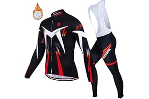 X-TIGER Homme Maillot de Cyclisme Manches Longues Vestes de Cyclisme + Coussin Rembourrés en Gel 5d Pantalons Vélo VTT Vêtements Respirant Automne Hiver Thermique Polaire Maillot/Vêtements Coupe-Vent