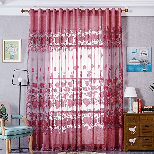 Brightup 250x100cm Moderne Jacquard Blüten Vorhang Voile Vorhang mit Ösen