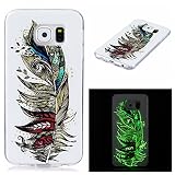 Ecoway IMD Funda para Samsung Galaxy S6,TPU case Antideslizante Suave Parachoques Resistente a los arañazos Contraportada Noctilucent Funda de silicona Parachoques Carcasa Funda Bumper - Plumas
