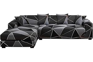 ShowyLive Lot de 2 Housse de Canapé Extensible 2 Places+3 Places Housse de Canapé d'angle en Forme de L pour Canapé de Angle, Protection Canapé d'angle, Carreaux Noirs