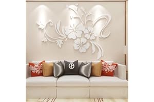 GUANGMU 3D Adesivo da Parete Fiori Specchio DIY Adesivi Murali Acrilico Forma di Fiore Riflettente Adesivi Carta da Pareti Arte Decorativo per Camera da Letto Soggiorno Divano(Bianca XS: 40cm * 60cm)