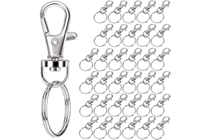 MIZT 35 Piezas Llavero, Giro de Cierre de Mosquetón 25 mm de diámetro,Desmontable giratoria Clave,Hecho de Metal en Color Plateado llavero para Manualidades DIY