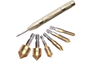 YIXISI 7 Pezzi 90° Svasatore Conico in HSS Titanio Rivestito, Attacco Esagonale Smussatura Svasare con Punzone Centrale, Punta da Trapano Svasatore per Legno, 6/8/9/12/16/19 mm