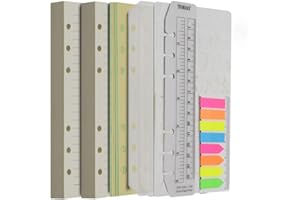 Wonderpool Carta per ricariche per raccoglitori a fogli mobili, 320 pagine 100 g/mq di carta spessa a 6 fori per quaderno con 6 diari ad anelli con tasche a marsupio, divisorio (Carta righe, A6)