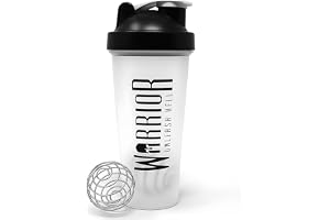 Warrior Protein Shaker Bottle, 600ml with Wire Mixball Blender – Leakproof Clear Gym Bottle for Mixing Whey Protein Shake, Sm