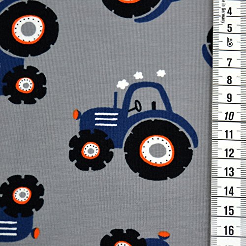 Jersey-Stoff „Traktor Ben“ grau / sehr hochwertig / Kinder-Stoff / Meterware ab 50cm / UX-10-4 - 3
