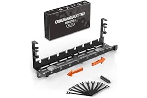 TONGKTAI Podbiurkowa taca do zarządzania kablami, chowana, regulowana, 30,5 cm na 54,9 cm, organizer bez wiercenia, metalowy kosz z uchwytem na kable do biura, domu, biurka