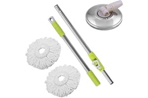 Neez 2 Têtes de Rechange Balai Serpillère avec Manche Set - 360° Rotatif, Réglable, Lavable et Reutilisable Professionnel Vadrouille pour Nettoyage Sol - Microfibre (Citron)