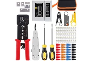 LUBEIN-BRAND LUBEIN RJ45 Probador de Cable de Red, Crimpadora Ethernet LAN Juego de Herramientas de Reparación de Red para RJ45 RJ11 RJ12 Cat5 Cable Pelacables de Alambre con Conector Accesorios (Rojo)