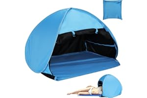 Yaskyly Tente de Plage SPF50++ Abri Soleil Pop Up Automatique Mini Tentes Protection UV Abri de Plage Instantané avec Sac de Rangement Tente D'appui-tête de Camping Légère et Étanche (Azur)
