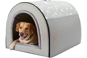 Jiupety Niche pour Chien Interieur Confortable, 2 en 1 Dog House Indoor, Taille 3XL pour Chiens Grand, Maison Portable pour Chien, Gris