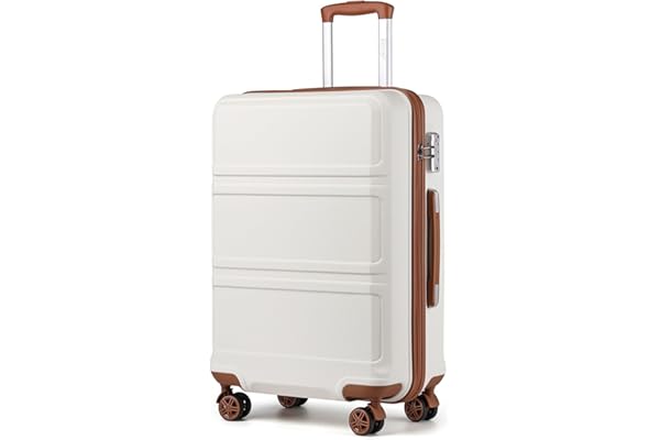 Kono Valise Grande 74cm Rigide ABS Valise de Voyage à 4 roulettes et Serrure TSA, Blanc Crème