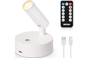 URTOM Foco LED Inalámbrico para Interiores Con Luces Remotas, Regulable, Funciona Con Pilas, Temporizador, Recargable, Iluminación Ascendente para Arte