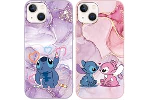 LYUBFDC [2 Confezioni] Marmo Cover per iPhone 13 iPhone 14 6,1", Stitch Cartoon Anime con Pattern Custodia per iPhone 13 iPhone 14 Cover Morbido TPU Silicone Antiurto Kawaii Cartone Animato Protettivo Case