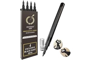 Pinturale Arts® Feutre Acrylique Noir | Lot de 4 Feutres Noirs | Marqueur Acrylique Noir à Pointe Fine 0,7mm | Pour Bois, Verre, Pneu, Pierre