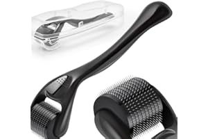 Derma Roller 0,5 mm, 540 aiguilles en acier de 0,5 mm, REAL LUVIXA rouleau à barbe, rouleau à micro-aiguille pour la peau et les cheveux, utilisation pour hommes et femmes (Noir - Noir)