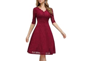 JASAMBAC Women's V Neck Lace Vintage Formal Wedding Guest Cocktail Party Dress