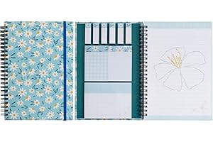 KIFZM A5 Spiral Sticky Notebook, 21 x 14.5 cm, Each with 9 Pads of Decorated Sticky Notes and a Handy Notebook in one,Daisy Design