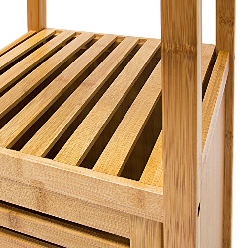 Relaxdays Badregal Bambus mit 4 Ablageflächen HxBxT 110×36,5×33 cm praktisches Holzregal mit mehreren Ebenen und Schrankteil mit magnetischem Verschluss mit Stauraum für Bad und Wohnzimmer, natur - 6
